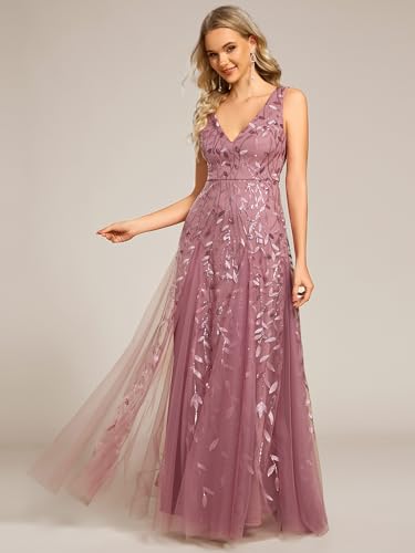 Image of Ever-Pretty Women's Prom Dresses V Neck Sleeveless Tulle Hem A-Line Sequins Maxi Ball Gowns 02130