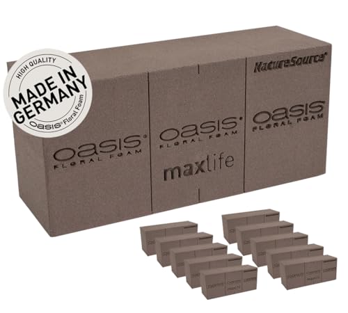 Oasis® NatureSource™ MaxLife Floral Foam Brick, Box of 10 - The Only with 20% Biobased Raw Materials - Biobased Floral Foam, Moss, Flower Arrangements Oasis® NatureSource™ MaxLife Floral Foam Brick, Box of 10 - The Only with 20% Biobased Raw Materials - Biobased Floral Foam, Moss, Flower Arrangements