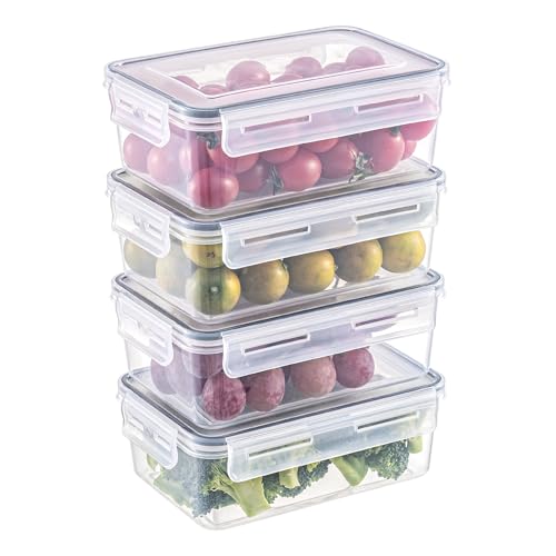 KAGUYA 4 pack Food Storage Containers with Lids, Plastic Food Containers for Pantry Organizers and Storage, 34 Oz, 100% BPA Free, Leak-Proof, Microwave and Freezer Safe