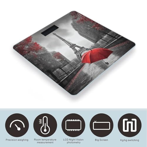 Báscula digital de baño con diseño torre Eiffel y paraguas rojo miniatura 3
