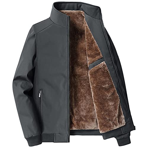 Maiyifu-GJ Men's Full Zip Windproof Jacket Fleece Lined Slim Fit Casual Coat Outdoor Long Sleeve Thermal Windbreaker (Grey,Medium)