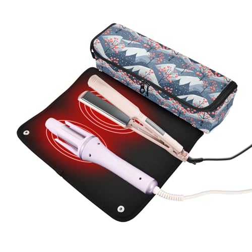 Bolsa de viaje para herramientas de cabello resistente al calor Winter Mountain Tree Marble, alfombrilla para planchas, rizadores y organizador portátil miniatura 2