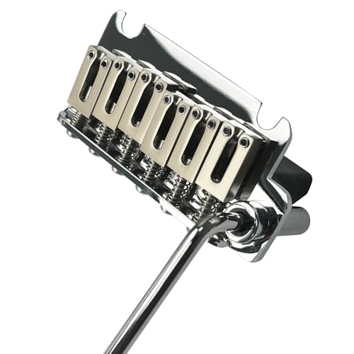 OVSAL 10.8mm Electric Guitar Bridge Zinc Alloy Saddles Block Stainless Steel Plate 2 Point Tremolo Bridge Compatible with 6-string Start St Electric Guitar Replacement Parts (Chrome)