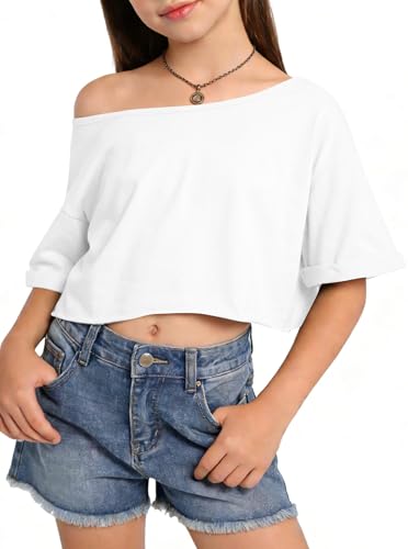Image of Girls Off the Shoulder Tops Crop Short Sleeve Tees