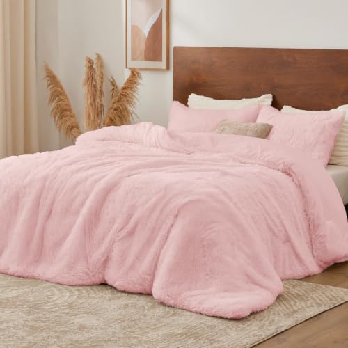 Image of BEDELITE Light Pink Fluffy Comforter Set Twin, Fuzzy Faux Fur Comforter | Warm Fleece Shaggy Bedding for Winter, Soft & Cozy Plush Bed Set with 1 Pillowcase