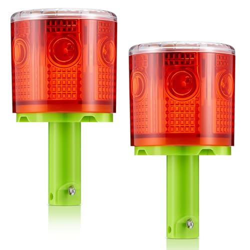 Kittmip 2 Pcs Solar Strobe Warning Light 360 Degree Single Column IP65 Waterproof Emergency Strobe Flashing Barricade Safety Road Construction Traffic Light (Red,Stand)