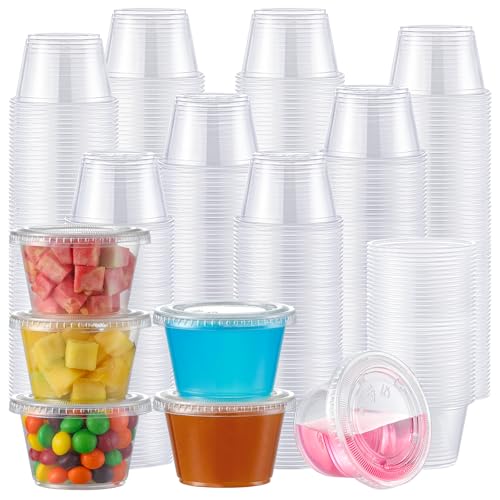 AOZITA 400 Set 4 oz Portion Cups, Jello Shot Cups with Lids, Disposable Plastic Condiment Dipping Sauce Cup, Small Containers for Salad Dressing