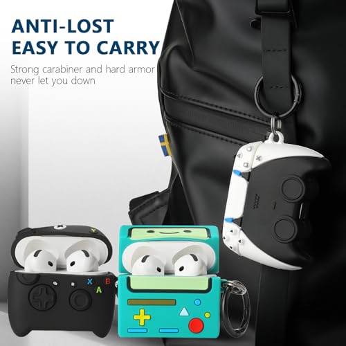 Image of [3Pack]Gedicht for Apple Airpods 4th Generation Case Cover(2024), Cute Cartoon Game Consoles Controller Soft Silicone Protective Cases for Airpods 4 Case with Keychain for Women Men，Black+White+Green