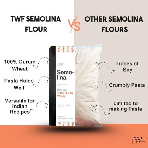 Image of TWF Durum Wheat Semolina Flour | 1 Kg | Sooji | Golden Yellow | For Pizza Dusting, Pasta (All Kinds), Gnocchi and Biscuits