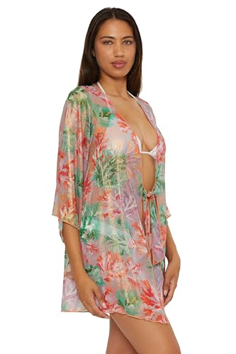 BECCA Coral Reef Tie Front Tunic, Casual, Sheer, Beach Cover Ups for Women3