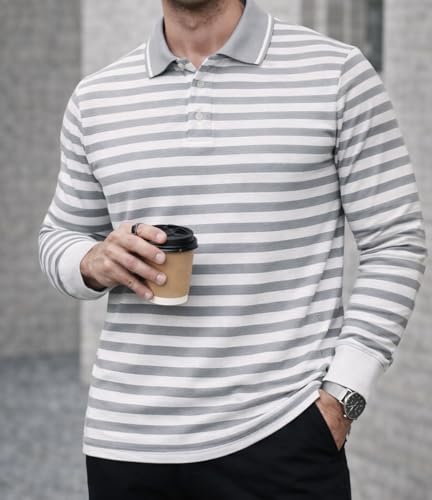 Image of Mack Jonney Men's Premium Striped Polo T-Shirt | Long Sleeve Cotton Blend | Casual & Smart Wear-M6721