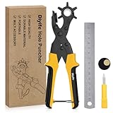 Leather Hole Puncher, Diyife® Full Set Punch Tool Kits for Belt, Watch Band, Shoe, Crafting, Handbag Straps, Fabric, with Extra Punch Plates and Ruler, Multi Hole Sizes Make - Yellow