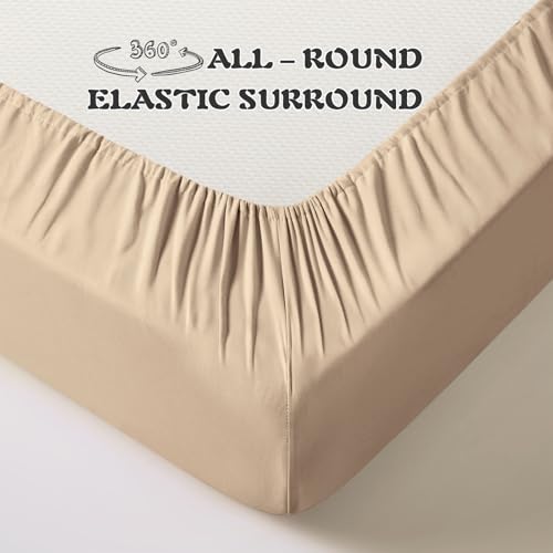 Image of KKJIAF 3 Piece Toddler Sheet Set Microfiber, Includes a Flat Sheet, a Fitted Sheet and a Ruffle Pillowcase, Khaki