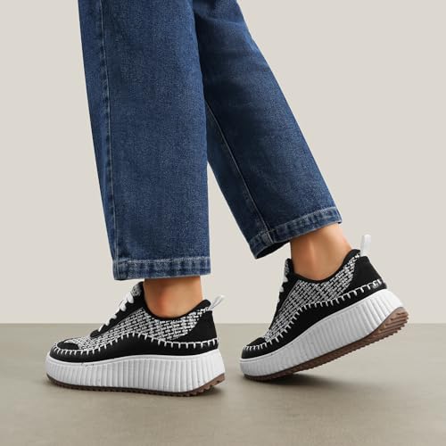 Image of DREAM PAIRS Women Chunky City Tweed Comfortable Casual Platform Fashion Sneaker