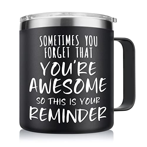 NOWWISH Inspirational Gifts for Men Women, Sometimes You Forget You're Awesome Coffee Mug, Thank You Gifts, Funny Birthday Gifts for Husband Dad, Coworker, Friends on Fathers Day, Black