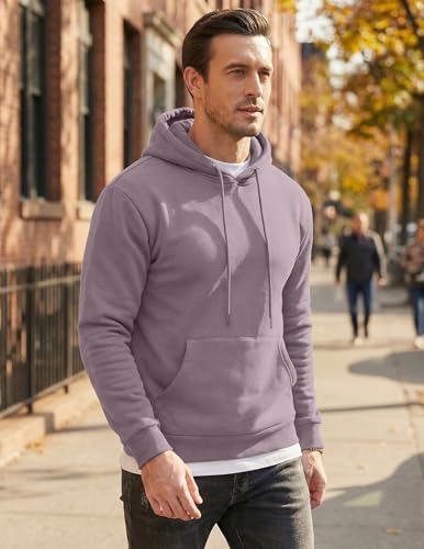 Image of JMIERR Mens Fleece Lined Hoodie Pullover Drawstring Pocket Winter Warm | Cozy fleece-lined pullover, adjustable drawstring hood, kangaroo pocket, regular fit, machine wash