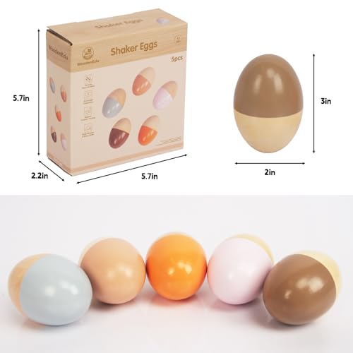 5 Pcs Wooden Baby Egg Shakers Hand Musical Maracas Percussion Instruments for Toddlers Kids