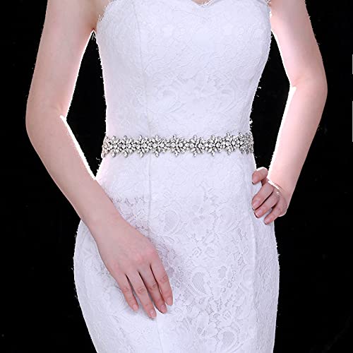 ULAPAN Rhinestone Bridal Belt Sashes for Women Dress, Diamond Wedding Belts Sash Ribbon for Bridesmaid Prom Gowns (off White)3