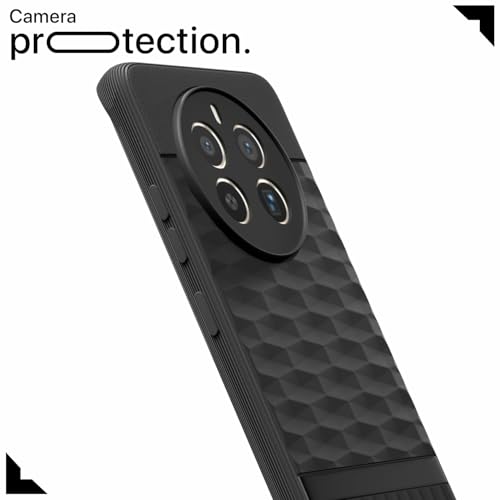 Image of Pikkme Back Cover for Realme 12 Pro 5G / Realme 12 Pro Plus 5G Camera Protection 3D Hexa Cube Design Silicone Protective Bumper Case (Black)
