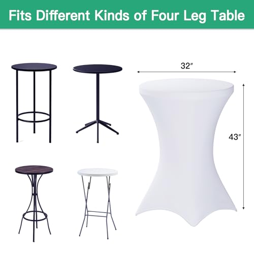 Image of Fixwal 4 Pack White Cocktail Tablecloth, 32x43 Inch Spandex Cocktail Table Covers, Round High TOP Table Cover for Party, Bar, Pub, Wedding, Banquet