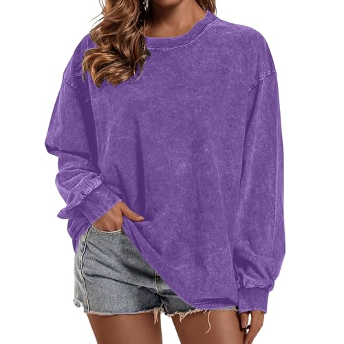 Hoodies Oversized Unisex Crewneck Long Sleeve Sweatshirt Vintage Acid Wash Pullover Tops Solid Color Basic Tops2