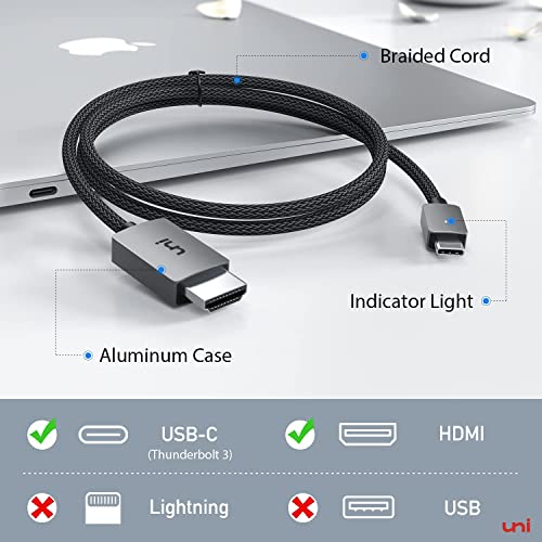 uni USB C to HDMI Cable 3ft 4K, USB Type C to HDMI Cable [Thunderbolt 3 Compatible] for Home Office, Compatible for MacBook Pro, iPad Pro 2020, iMac, Samsung S21, XPS, Huawei Mate 40, etc -0.9m