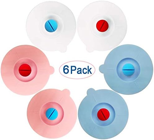 Silicone Cup Lids, Set of 6 Silicone Suction Cup and Mug Lids Covers with Spoon Stirrer Holder Ball Handle for Coffee Beer Mug Wine Glass Home Outdoors and Bar Cup Covers Anti-dust Bugs (ball clips)