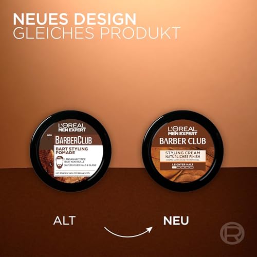 2. Bild von L'Oréal Men Expert Bart Styling Pomade für Männer, Haar- und Bartwachs für einen definierten Style, Bartpflege für Herren mit holzigem Duft und ätherischem Zedernholzöl, Barber Club, 1 x 75 ml 75 ml (1er Pack)