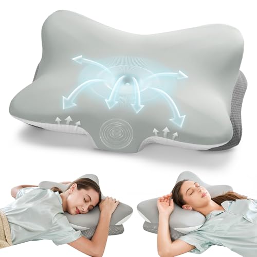 Krightlink Ergonomic Memory Foam Cervical Pillow for Neck Pain Relief - Contour Design with Dual Heights for Side/Back/Stomach Sleepers with Cooling Breathable Pillowcase