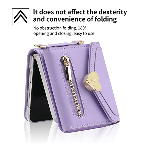 Yqodsz 02316-PURPLE For Motorola Razr 2023 Wallet Case With Crossbody Strap, Motorola Razr 2023 Flip Case Credit Card Holder Heart Shaped Buckle Women Girls Leather Protective Case thumb #4