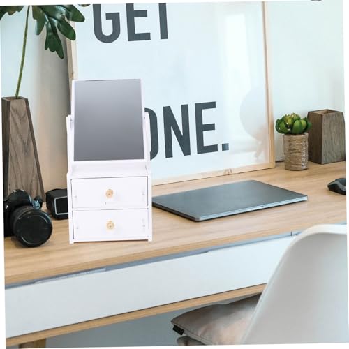 Miroir maquillage sur pied de table et coiffeuse avec bac de rangement - 8