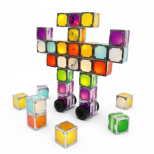 TACTBIT 24 Magnetic Electronic Cubes Set | LED Light-Up STEAM Building Blocks with Music & Recorder | STEM Educational Toy, Montessori & Sensory Play for ADHD, SEN & Autism | Fun for All Ages 1–100