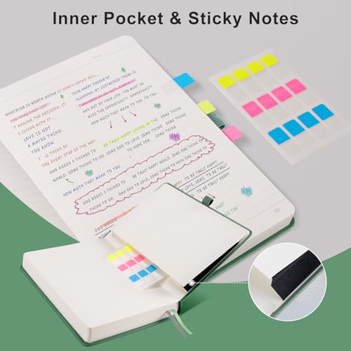 EMSHOI A5 Notebook Lined Journal - 320 Numbered Pages, 100gsm Thick Notepad, Hardcover Leather College Ruled Note Book for Women Men School Work Writing Note Taking, 14.5 x 21cm - Green - Image 3