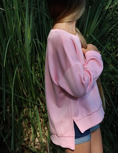 Image of Arshiner Girls Crewneck Sweatshirt Long Sleeve Pullover Tops Drop Shoulder Sweatshirts Side Split