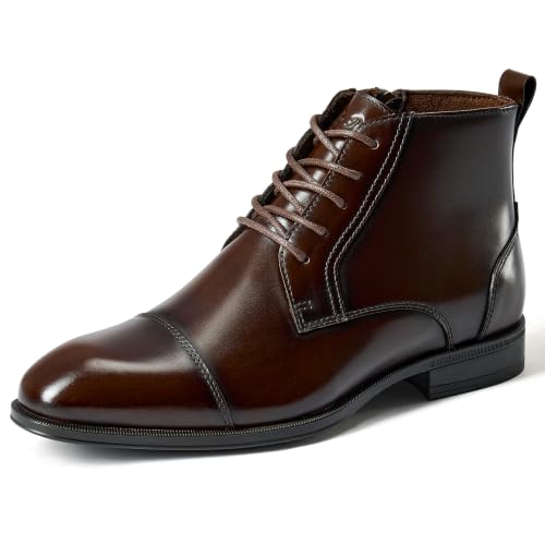 Image of Holy dove Men's Dress Boots Side Zipper Comfort Full-Grain Leather Business Office Cap Toe Oxford Short Ankle Boot