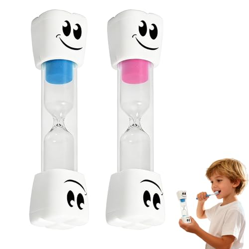 2-Pack 2-Minute Smiley Sand Timers - Blue & Pink Toothbrush Timers for Kids - Small Hourglass Timers for Brushing Teeth