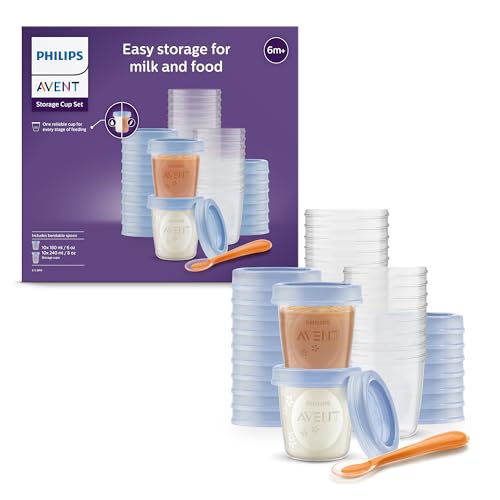 Philips Avent - Pots de conservation 180 ml et 240 ml avec Couvercles associés et Cuillère de Sevrage, modèle SCF721/20