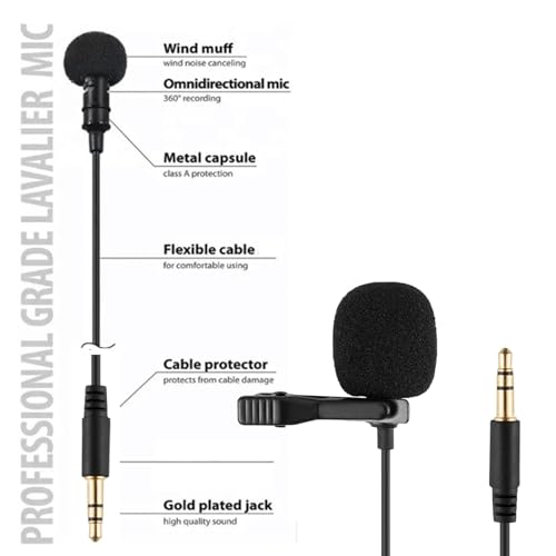 Image of ELFOG Lavalier Microphone 3 Pole TRS Jack 1.5m Cord for Moto Vlogging Compatible with Go-Pro,DJI Action Camera Accessories