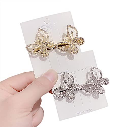 Creative ladies luxury sparkling rhinestone butterfly hair clip, suitable for ladies and girls brides hair accessories gifts（2Pcs）