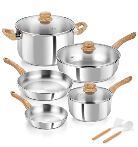 Image of KOCH SYSTEME CS Stainless Steel Coowkare Set 10PCS, Professional 18/10 Stainless Steel Pots and Pans Set with Cool-Touch Handles, Tri-ply Base, Kitchen Cookware Sets, Cooking Set Induction Compatible