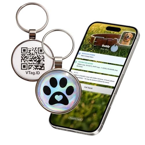 NFC Pet ID Tag – VTAG.ID Smart QR Code Dog & Cat Tag with Holographic Chameleon Finish | Tap or Scan to View Pet Profile, Owner Contact & Medical Info | Free Profile, No App, No Subscription