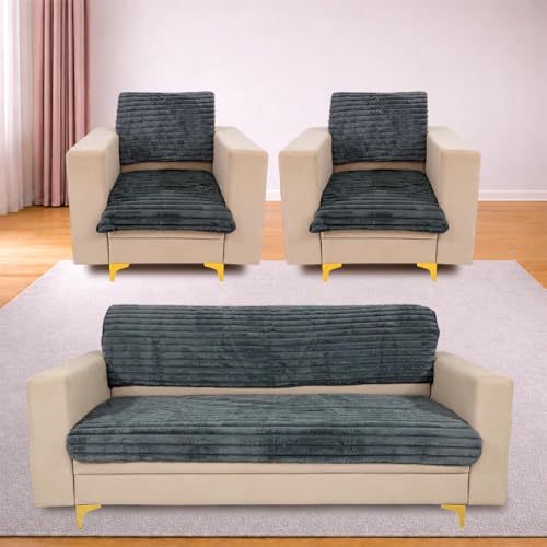 Image of Homerz Premium Rabbit Fur Sofa Cover with Anti-Skid Backing, Soft Plush Fabric Sofa Protector for Living Room Furniture (Grey, 7 (3+2+2) Seater, Seat Cover with Backrest)