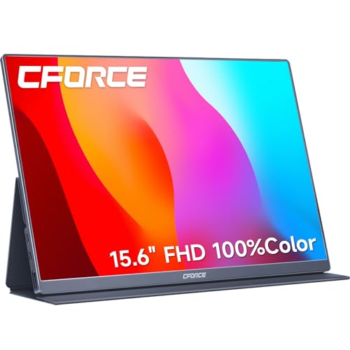 c-force Monitor portátil, 15.6 pulgadas FHD 1080P USB C HDMI segundo monitor externo para laptop, escritorio, MacBook, teléfonos, tableta, PS5/4, Xbox, Switch, altavoz incorporado