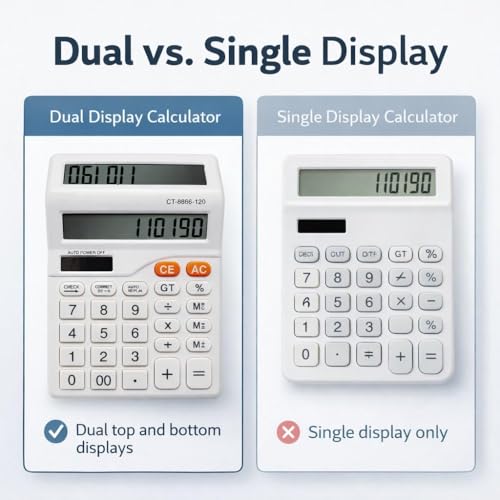 Image of 12 Digit Dual Screen Desktop Calculator with Big Buttons, GT & Memory Functions, Auto Power Off, Electronic Tabletop Office Use for Home, Shop & Business, White
