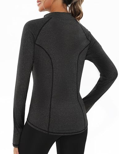 Gyabnw Chaqueta Deportiva Mujer Sudadera Cremallera Manga Larga Con Orificio para el Pulgar Sudadera Mujer Protección Solar Ligera y Transpirable
