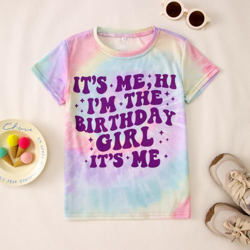 Image of Its Me Hi Im The Birthday Girl Shirts Kid Girl Birthday T-Shirt Outfit B-Day Party Tie Dye Short Sleeve Tee Top 6-12Y