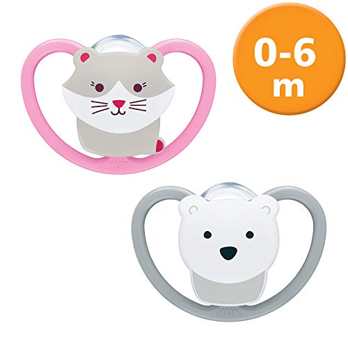 NUK Chupete espacial silicona, forma adaptada a la mandíbula, 0  6 meses, gato y oso polar