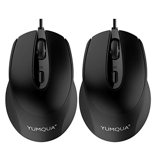 YUMQUA G222 Silent Mouse USB Wired 2 Pack, Office & Home Optical Computer Mouse with 2 Adjustable DPI Levels(800/1200), 4-Button Mouse for PC Mac Laptop