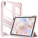 KenKe iPad Air 11インチ ケース (M3/M2、2025/2024) iPad Air 第5/4世代 ケース 10.9インチ (2022/2020モデル用) PC 透明バックカバー 軽量 薄型 傷つけ防止 PU合成レザー Apple Pencil 収納可能 Pencil 2 ワイヤレス充電対応 三つ折スタンド スリープ機能 ピンク