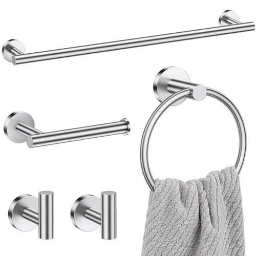 Lairuier Bathroom Hardware Set,Brushed Nickel 5-pieceTowel Bar Set Stainless Steel Wall Mounted Bathroom Hardware Accessories Set